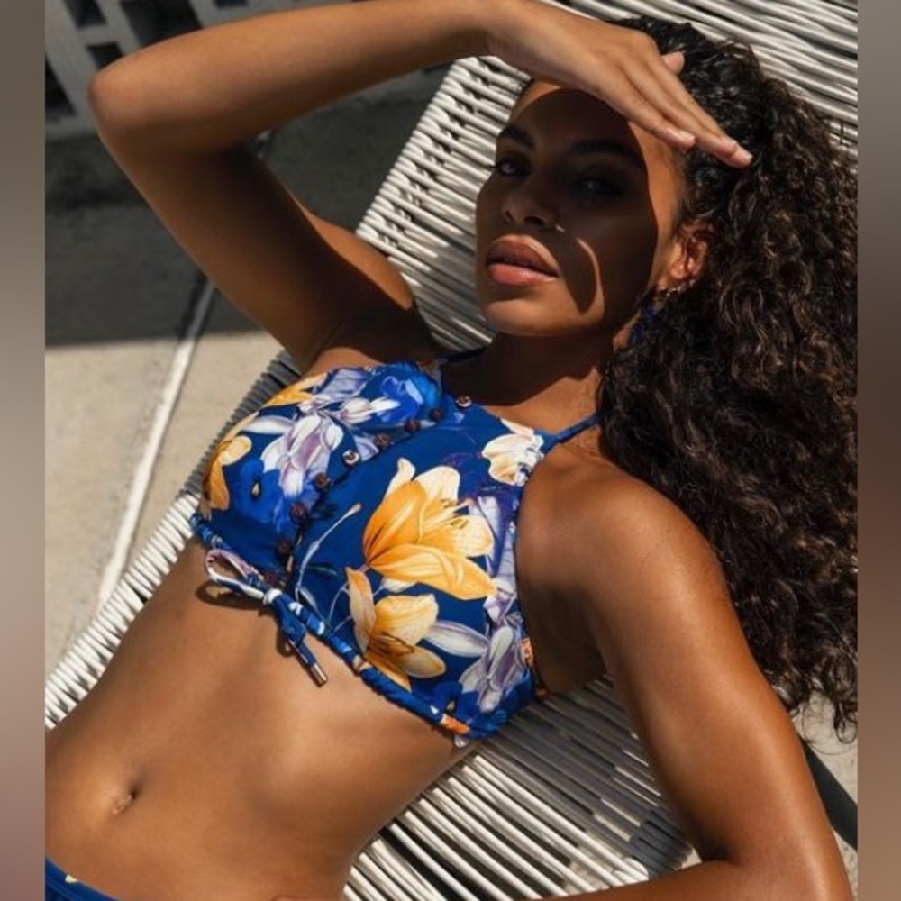 OCHIE DONNA Swim bikini Top High-neck Halter Floral Small